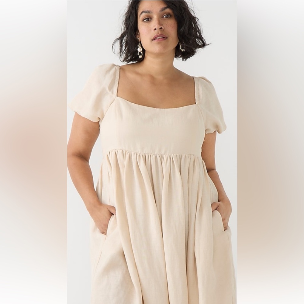 J.Crew Puff-sleeve linen-cupro blend dress size 10